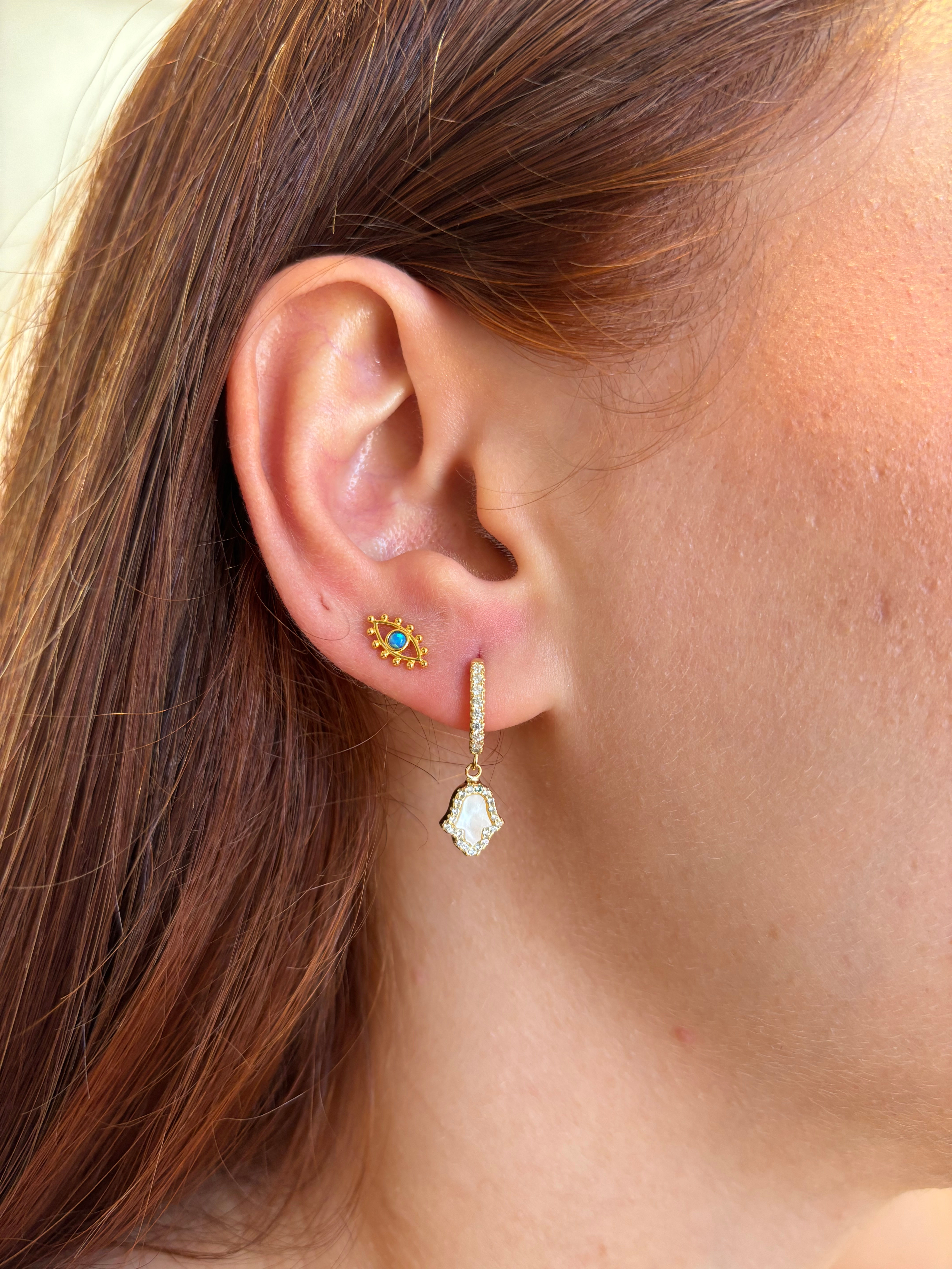 Opal Taşlı Göz Küpe-Çift- | 925 Ayar Gümüş