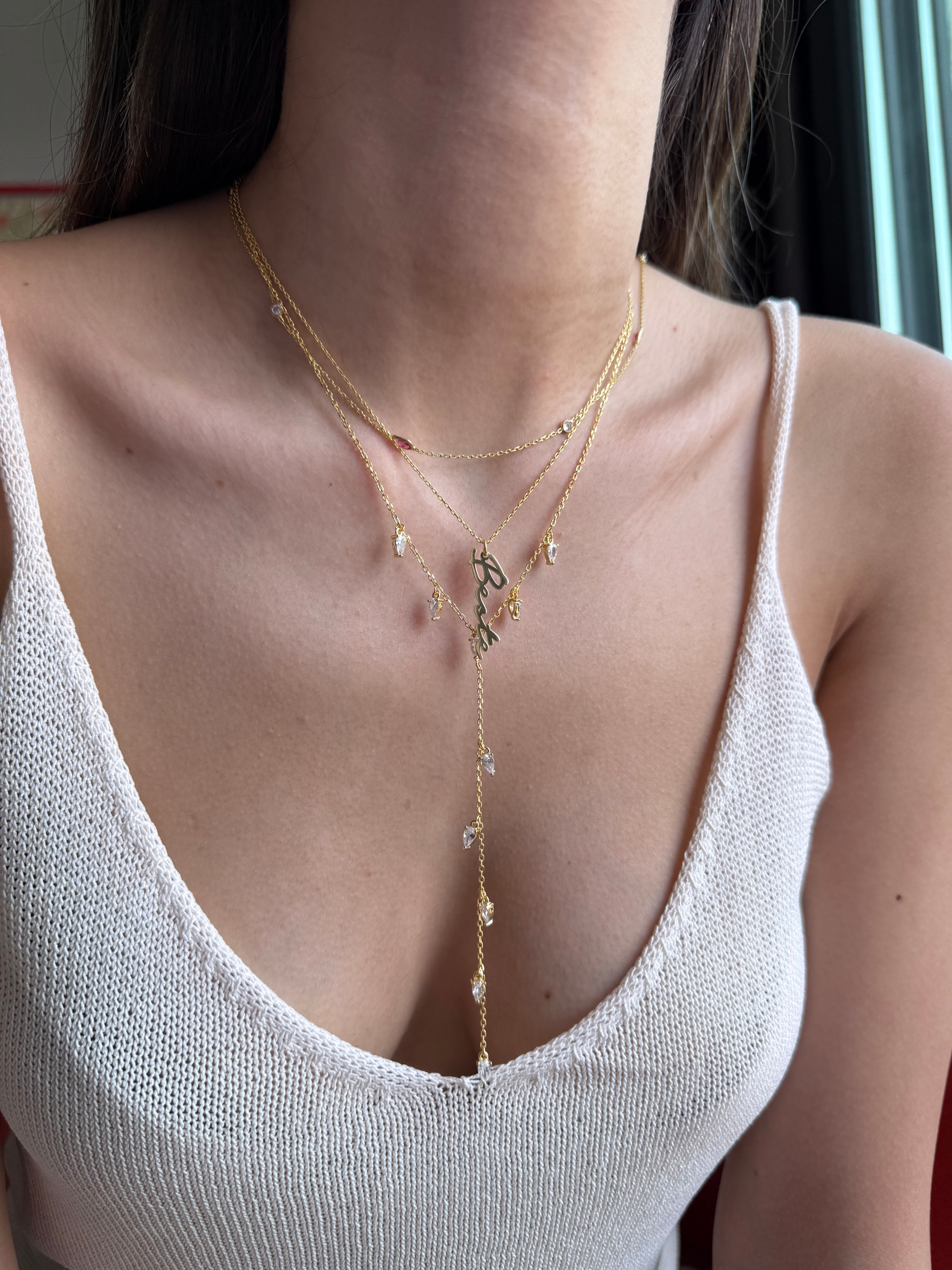 Y Model Damla Taşlı Kolye | 925 Ayar Gümüş