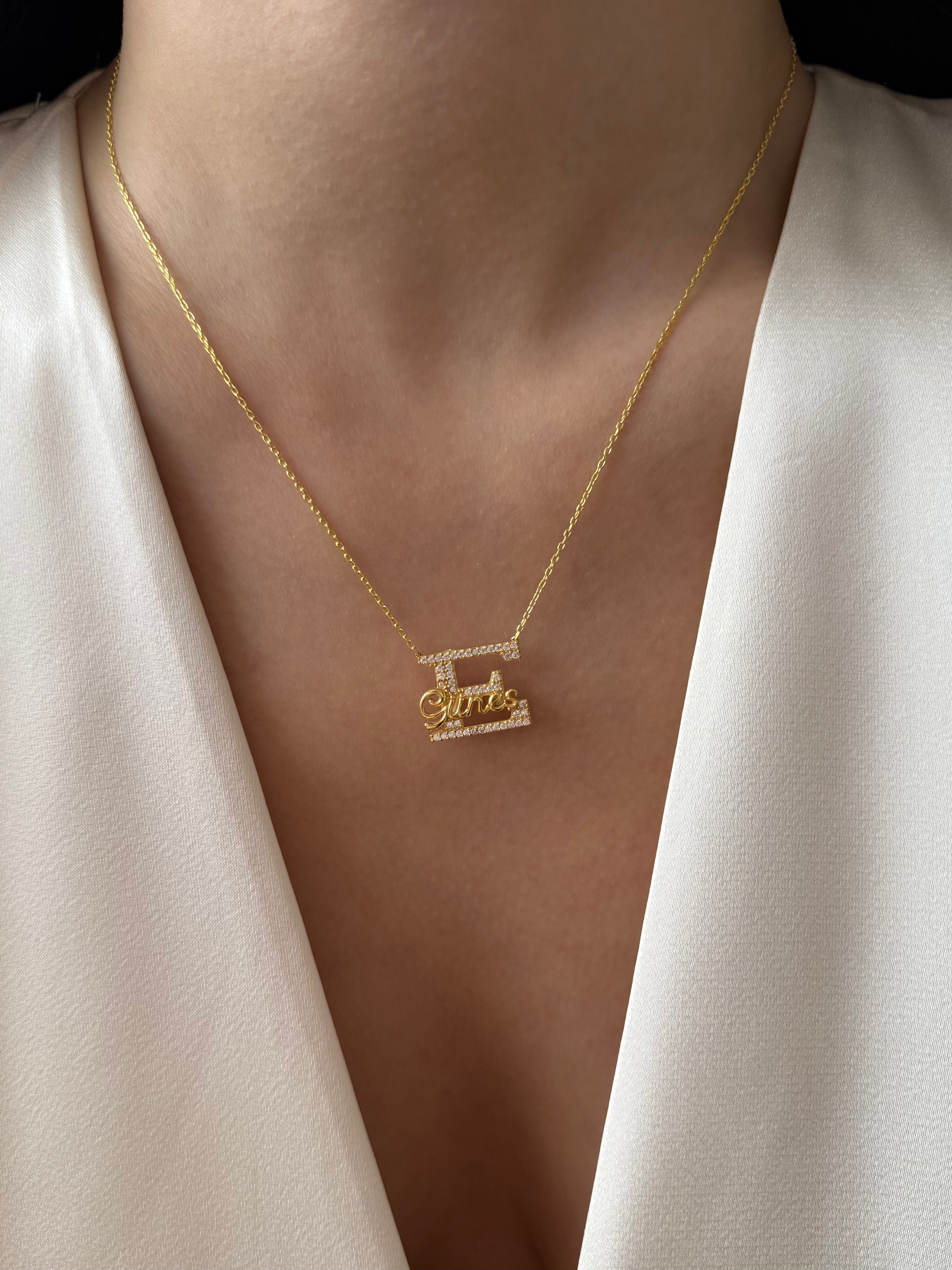 Taşlı Harf Üzeri İsim Kolye | 925 Ayar Gümüş