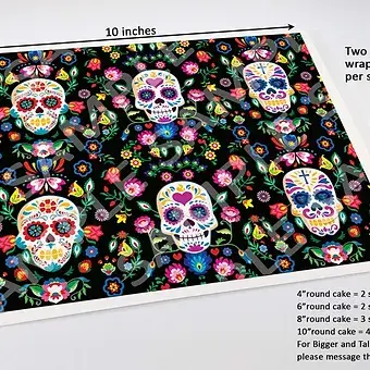 Thumbnail: Day of the Dead icing sheet, Dia Des Muertos edible image Sugar skulls cake wrap