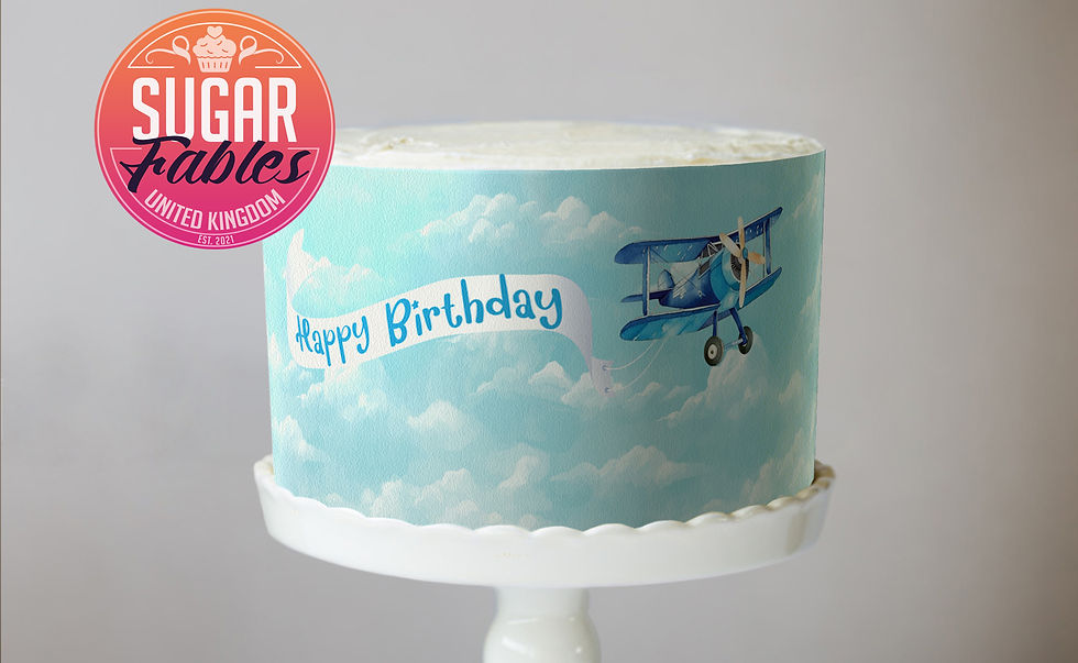 Airplane with Banner Happy Birthday Icing Sheet, cake wrap, Biplane, Flying