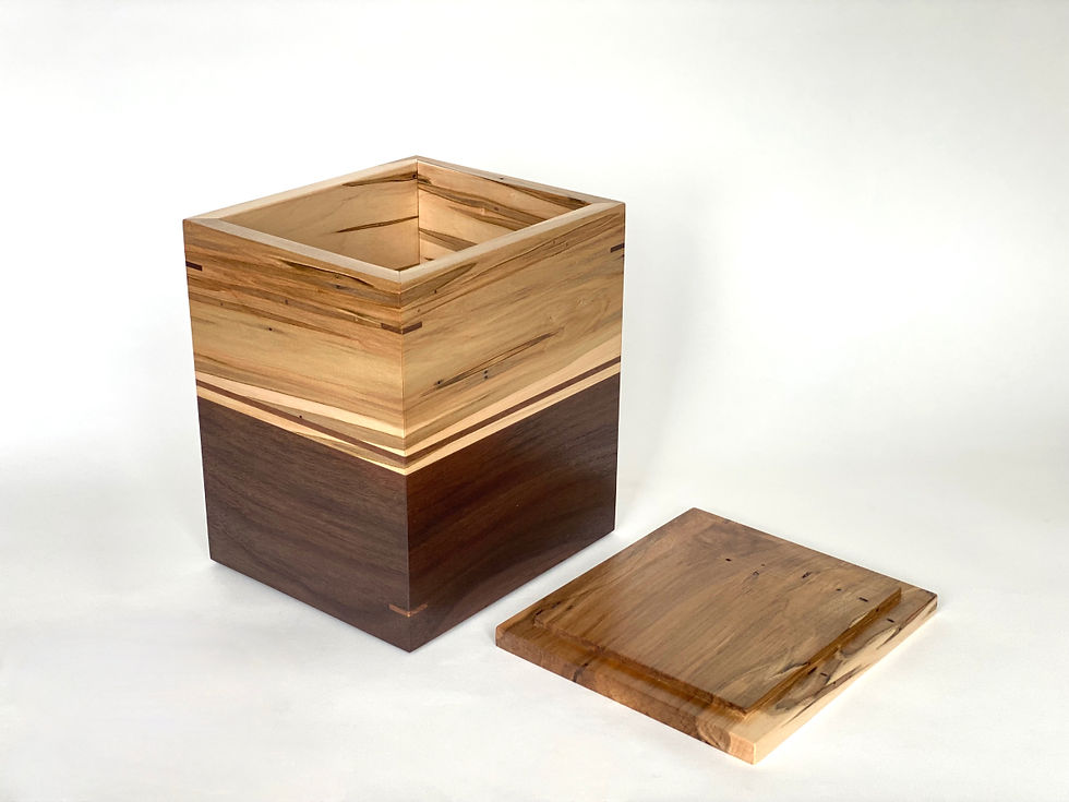 Thumbnail: 45 angle view of companion cremation urn with lid off and flipped