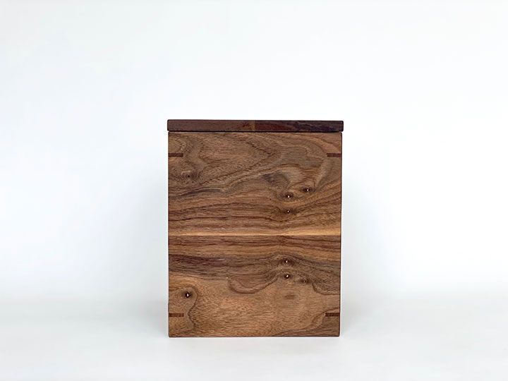 Thumbnail: Minimalist Walnut Cremation Urn With Gold Leaf Detail
