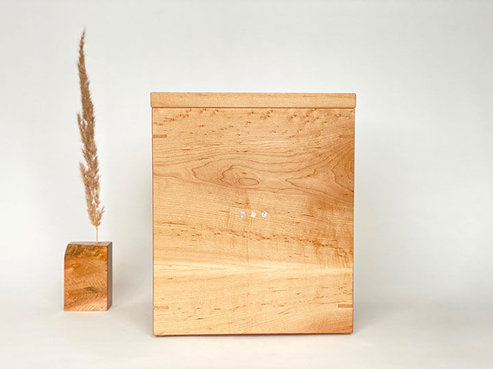 Maple companion cremation urn with mother of pearl front view