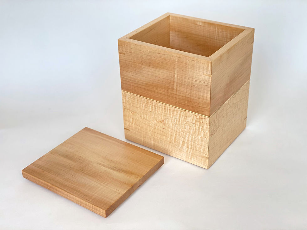 Miniature : 45 angle view of two maple wood companion cremation urn with lid off
