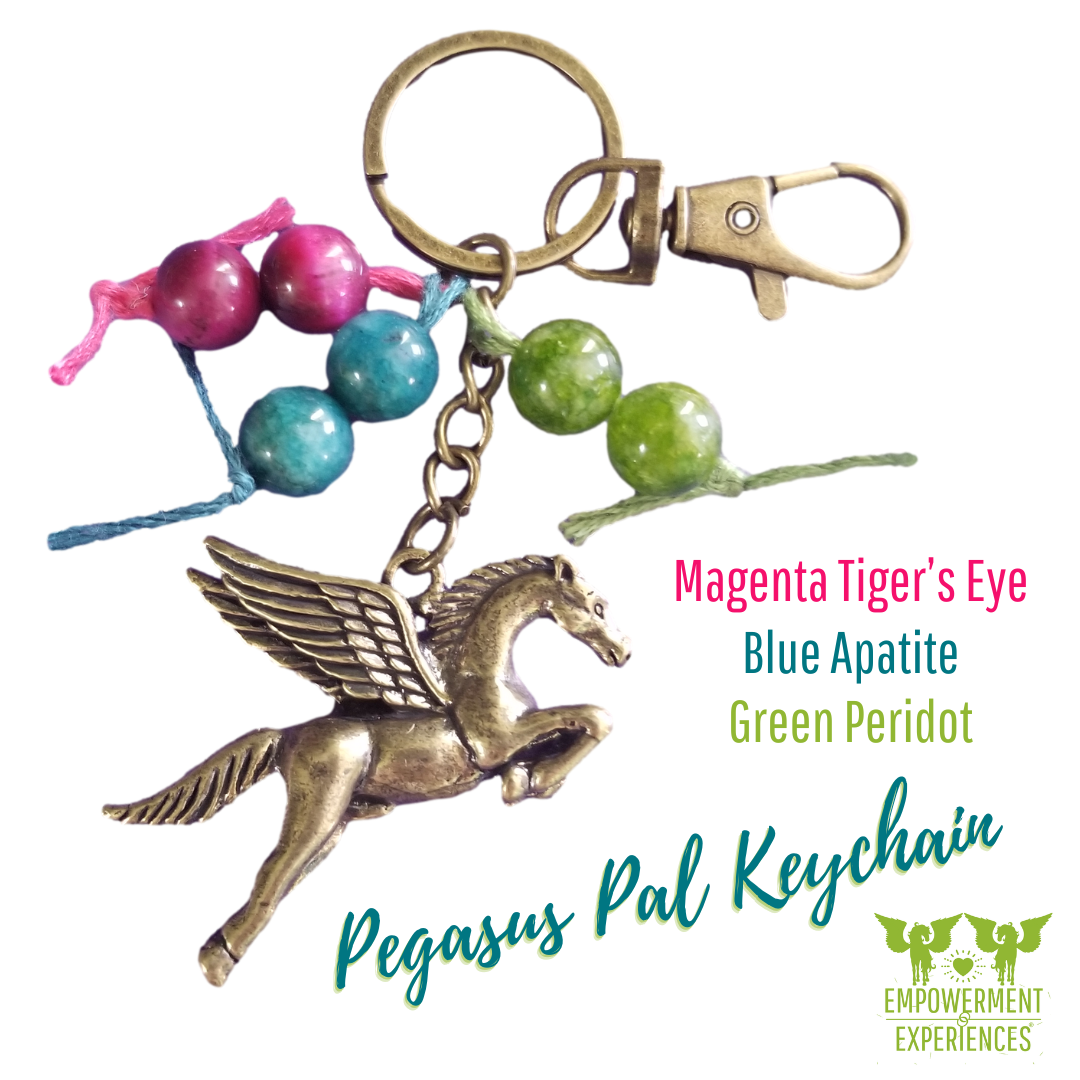 Pegasus Pal Keychain Blue Apatite - Magenta Tiger's Eye - Green Peridot Beads