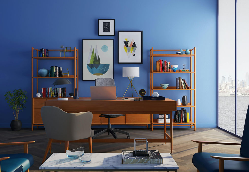 scrivani e libreria con arredamento moderno