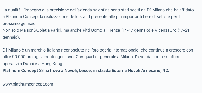 LecceApp.it pubblica la news su Platinum Concept