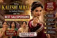 A dramatic Indian TV saas-bahu serial-style blog cover featuring a confident woman in a maroon sari pointing at the viewer, surrounded by shocked family members in a luxurious Indian home. Bold text reads, “Why Kaleshi Aurat in Indian Houses Are the Best Salespersons,” with sales lessons such as knowing stakeholders, never accepting the first no, planning ahead, mastering influence and timing, and turning problems into opportunities.