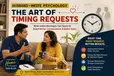 Indian husband and wife having a relaxed conversation over tea, alongside a large clock and sales-themed visuals, illustrating the psychology of timing requests, better communication, emotional understanding, and effective sales closing.