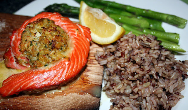 Stuffed Cedar plank Salmon