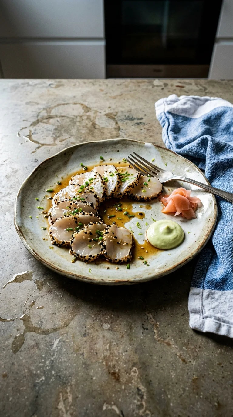 Sesame-Crusted Scallop Tataki with Ponzu & Wasabi Aioli
