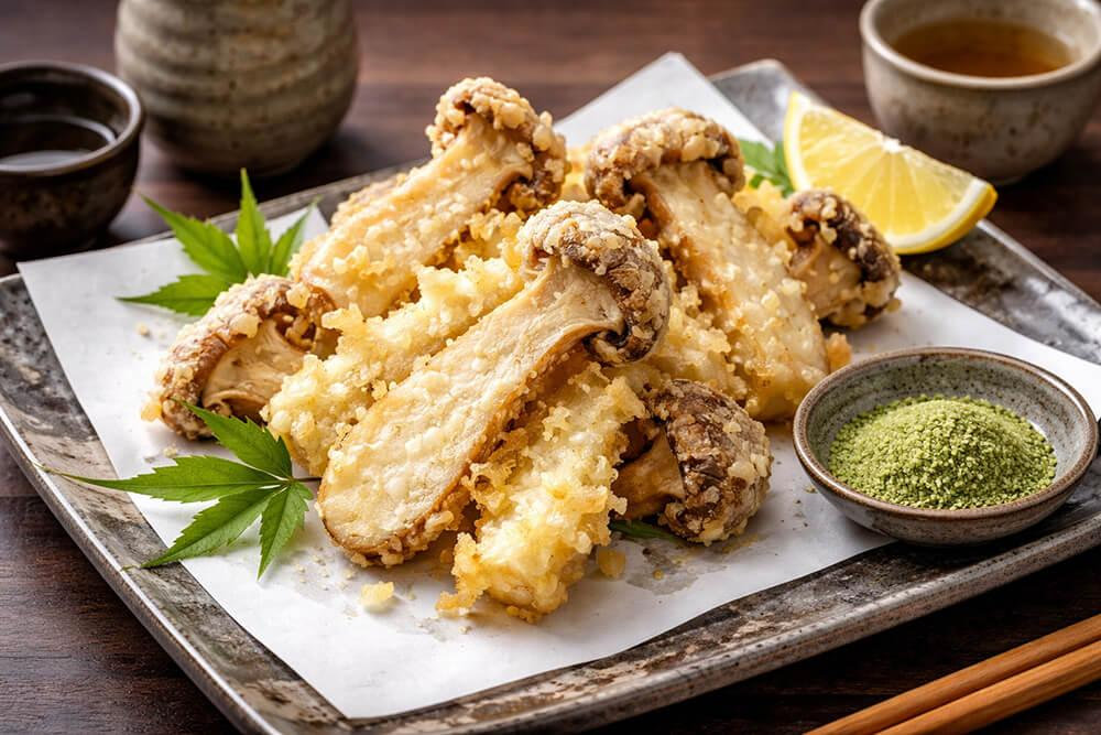 Matsutake Tempura with Matcha Salt