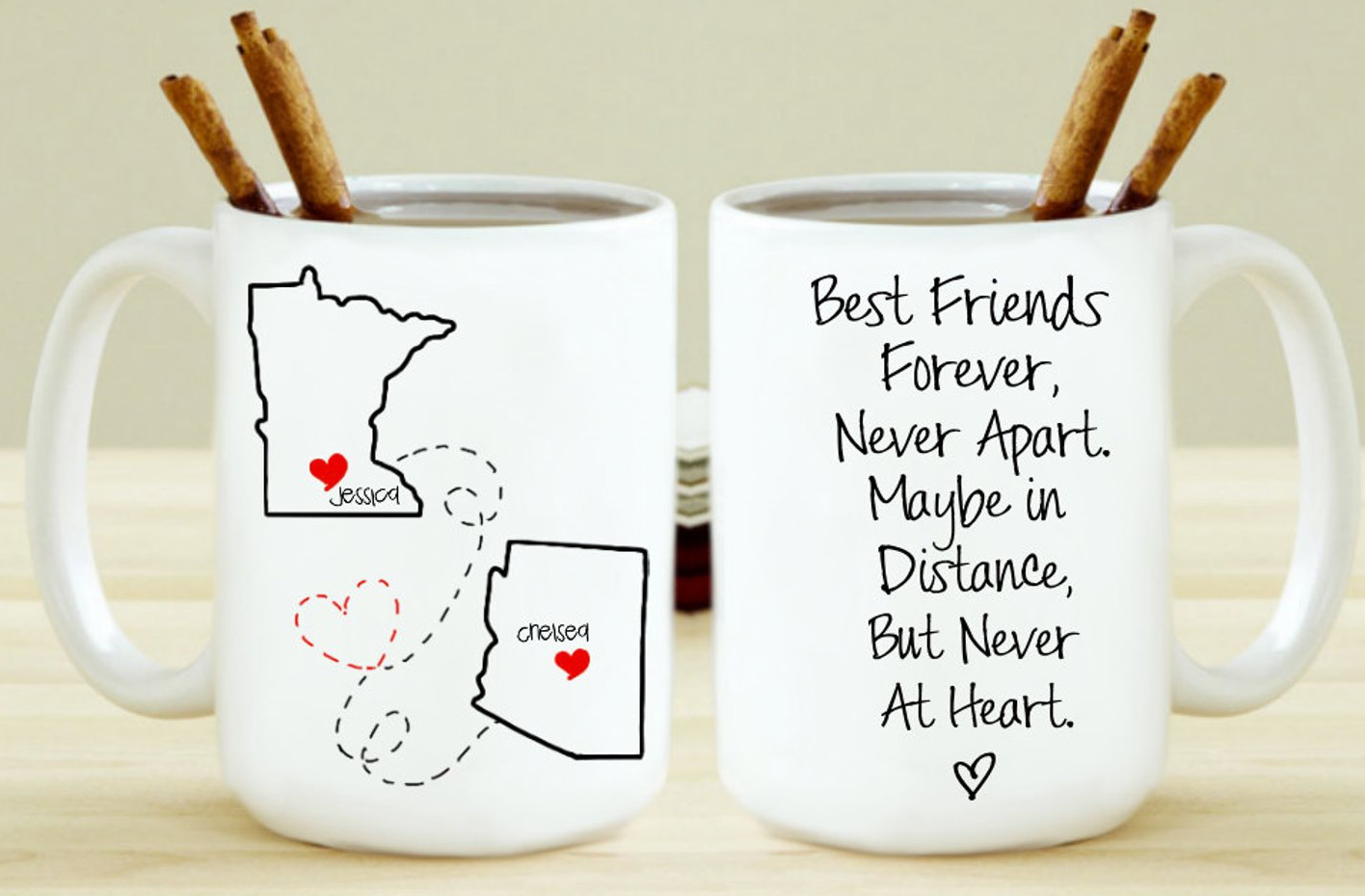 Set of 2 - Best Friends Forever Never Apart BFF Long Distance Gift For Friend