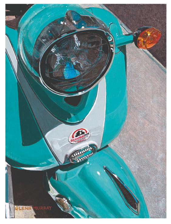 Blue motor scooter
