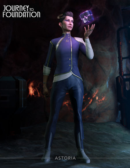 Full body render of Astoria holding the Prime Radiant cube.