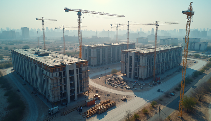 High angle view of a commercial real estate property under development
