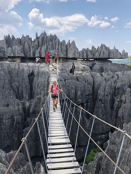 Een hangbrug in de Tsingy de Bemaraha