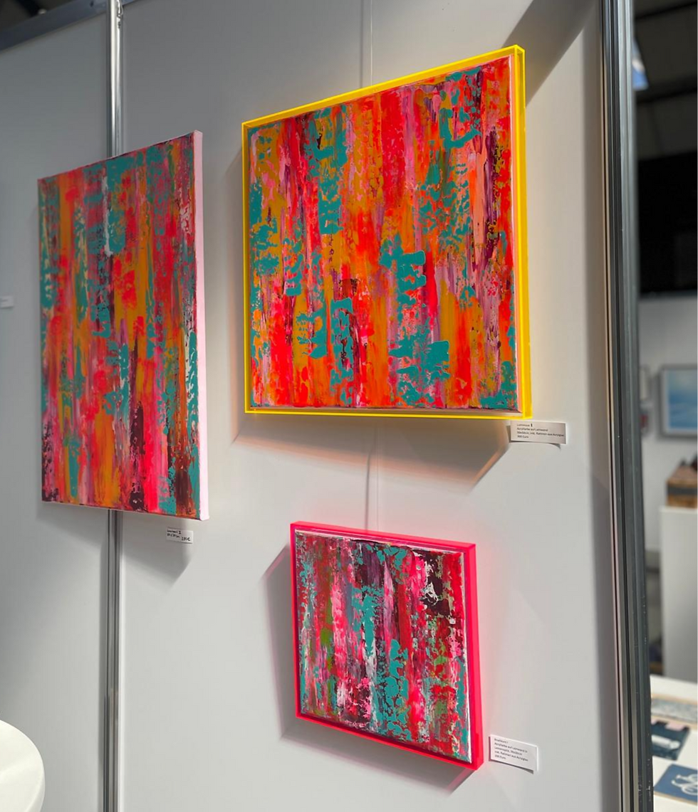 Miniaturbild: Acrylfarbe auf Leinwand in Leinenoptik ´Knallbunt I´