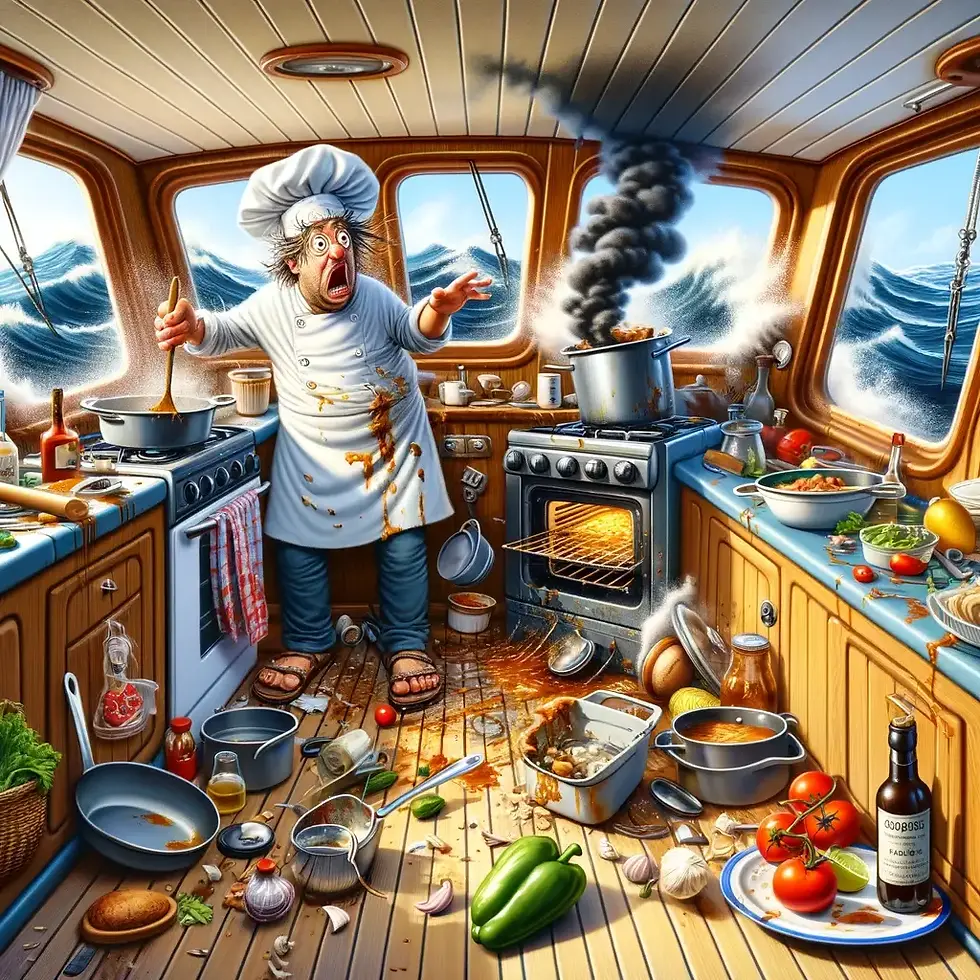 yelkenli teknede yemek pişirmek