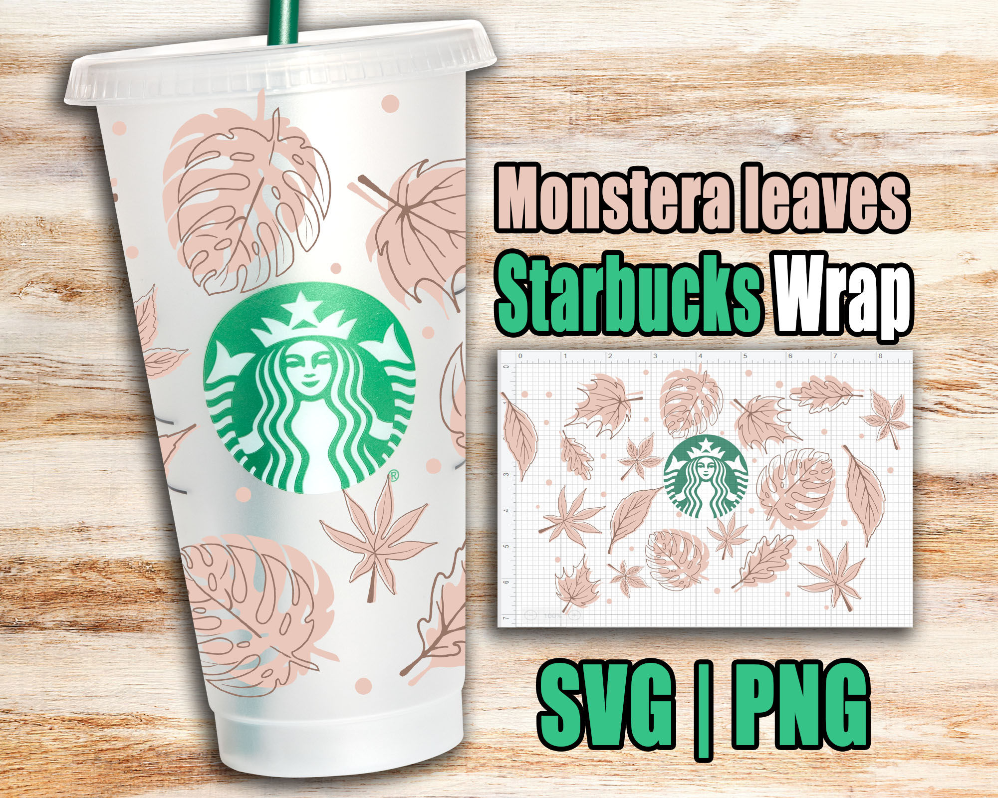 monstera leaves Full Wrap | DIY Venti Cup 24 oz Instant Download for Cr