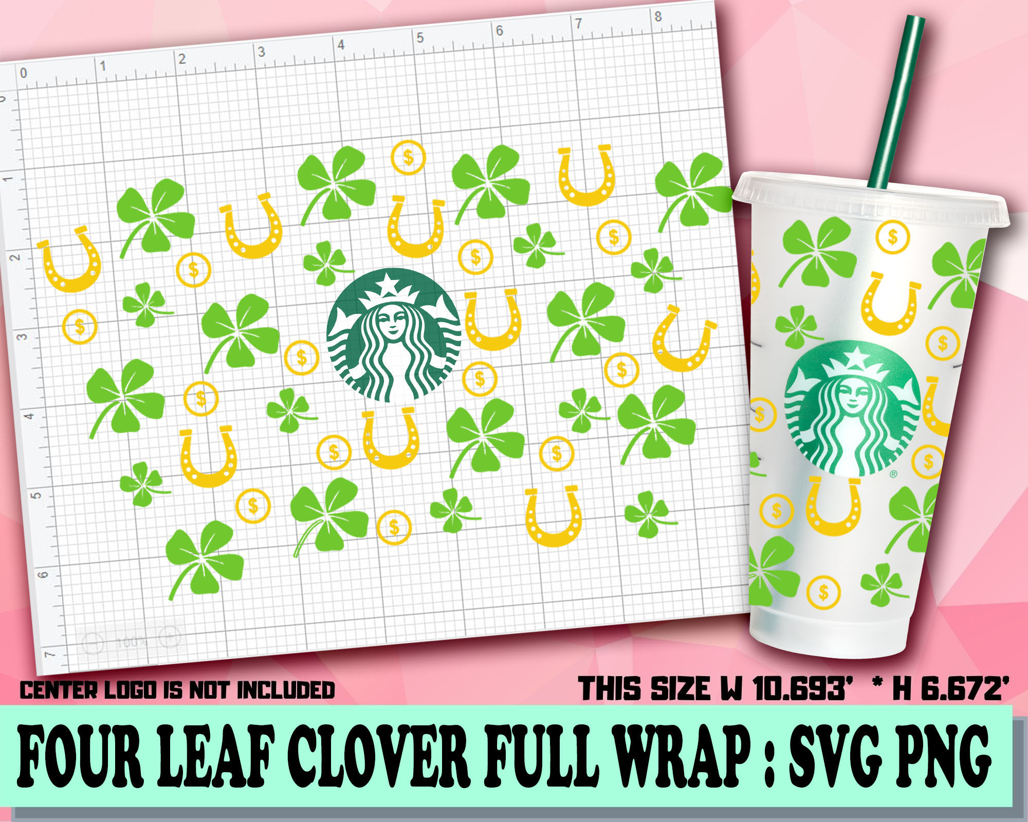 Clover Full Wrap | DIY Venti Cup 24 oz Instant Download for