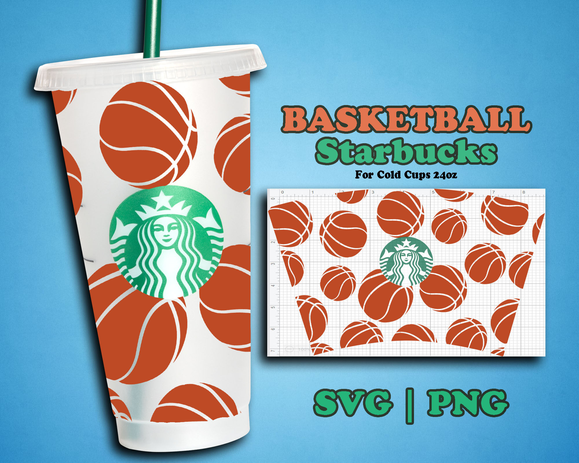 Basket Ball Full Wrap | DIY Venti Cup 24 oz Instant Download