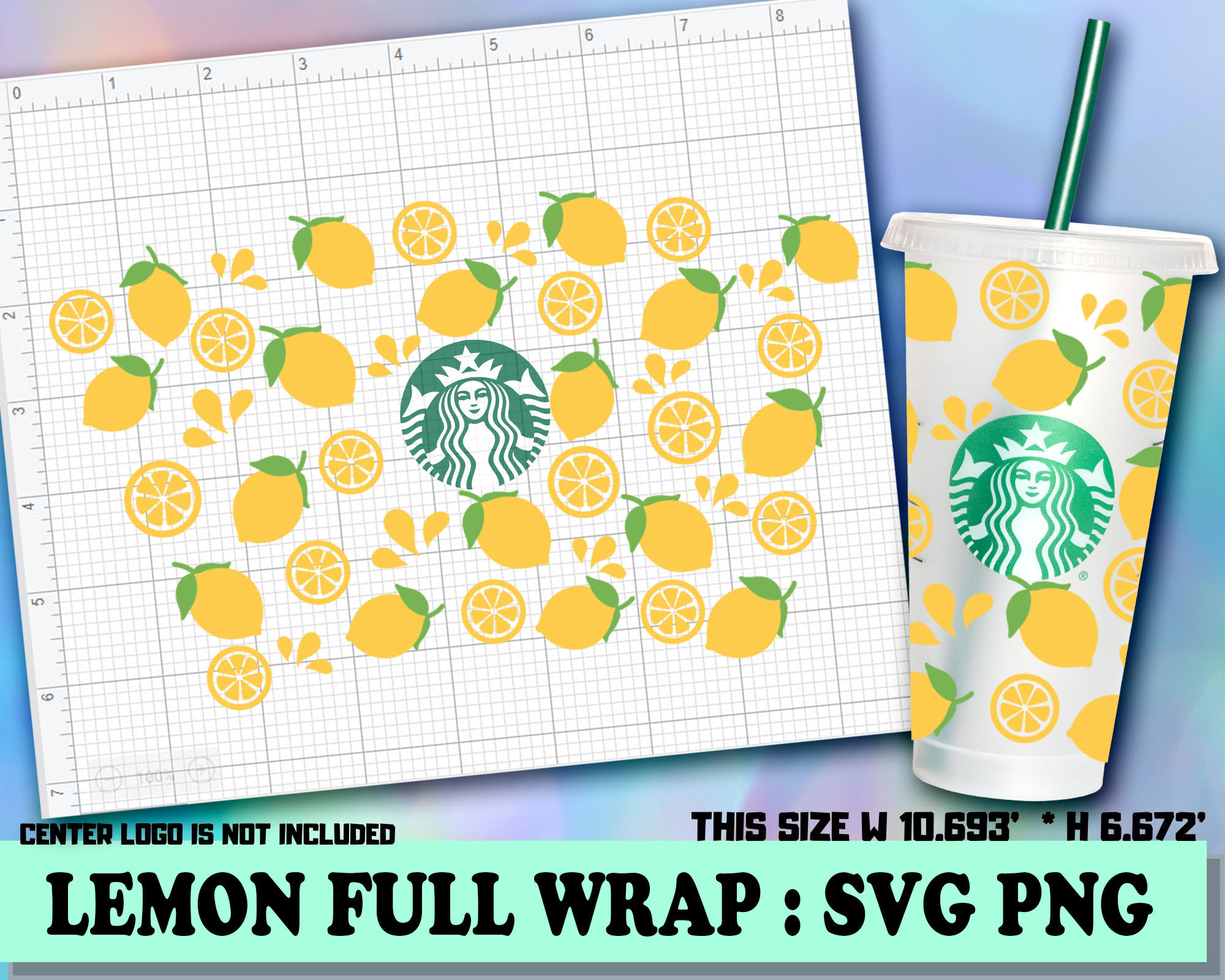 lemon lime Full Wrap | DIY Venti Cup 24 oz Instant Download for