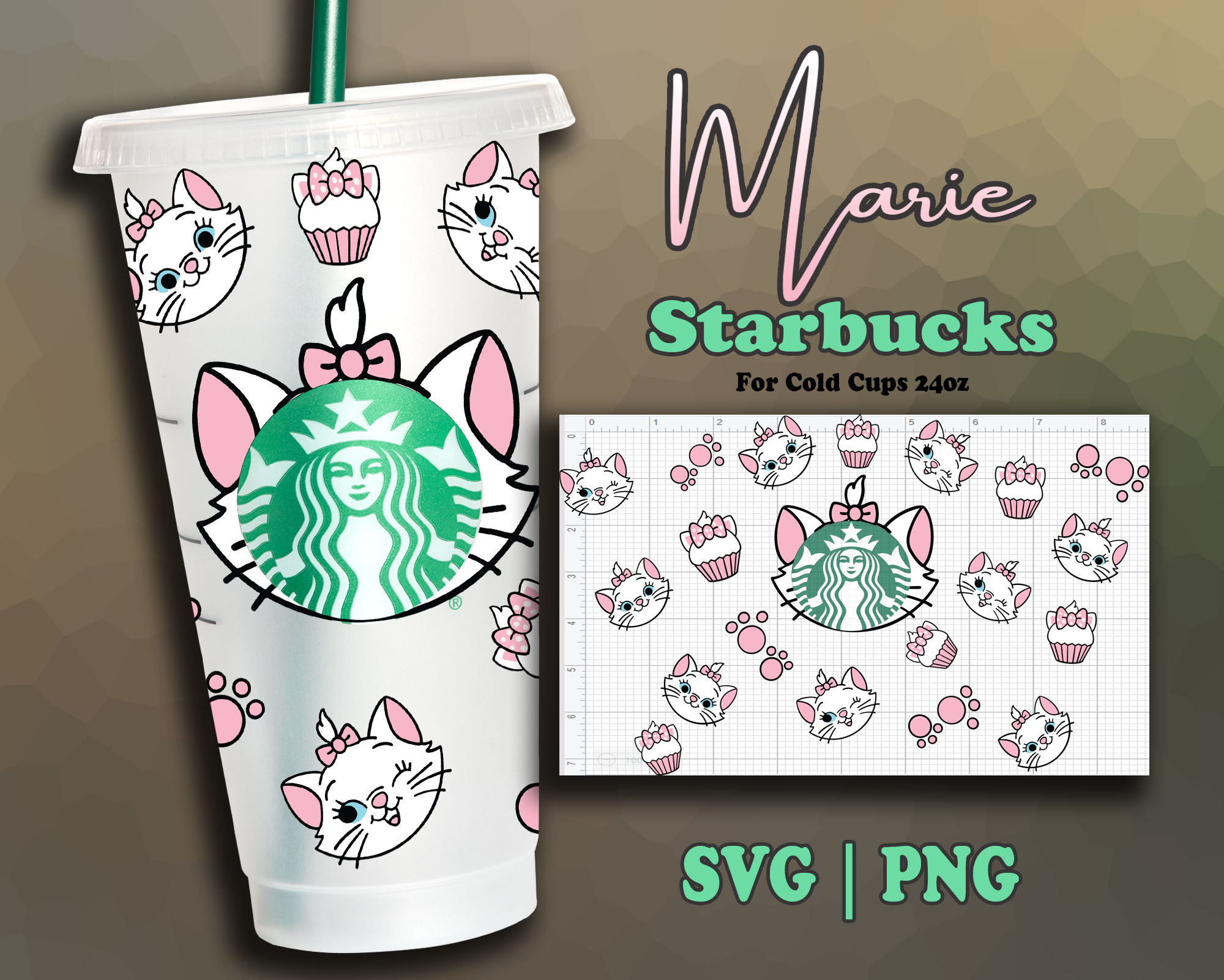 Marie Full Wrap | DIY Venti Cup 24 oz Instant Download