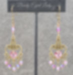 Thumbnail: Artisan one of a kind pink heart crystal antique brass chandelier earrings