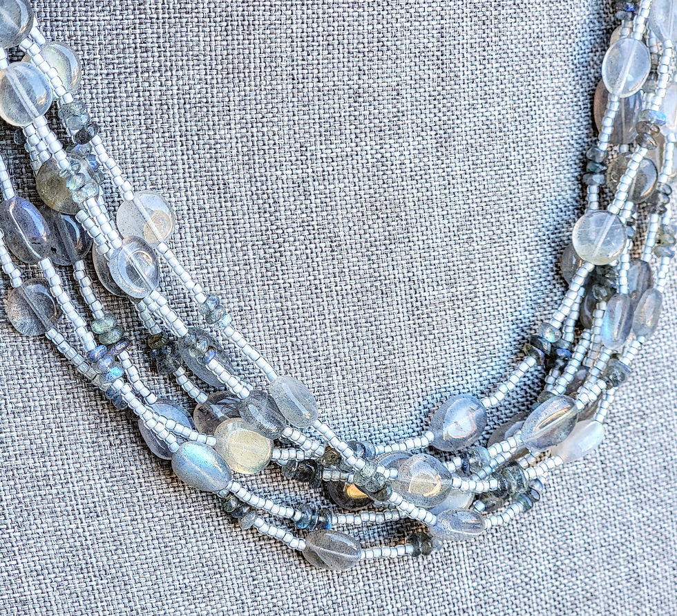 Thumbnail: Multi-strand high quality labradorite pebble necklace