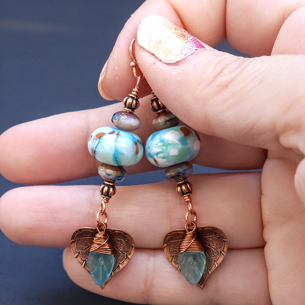 Thumbnail: Copper and lampwork glass autumn earrings