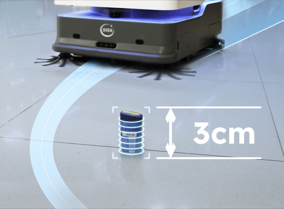 A graphic showing the obstacle avoidance abilities of S100Pro indicating that the machine can see object as small as 3cm, equivalent to a stack of a few coins 