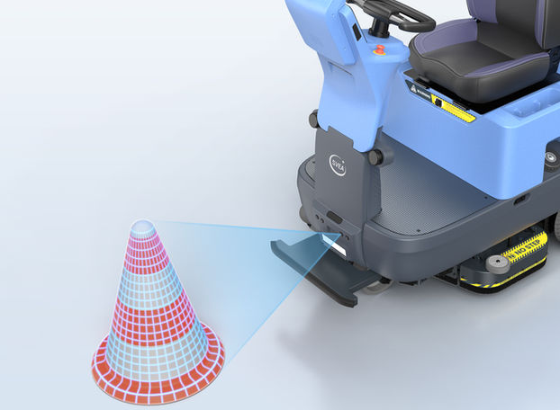 M100E utilising LiDAR technology to avoid a cone on its path