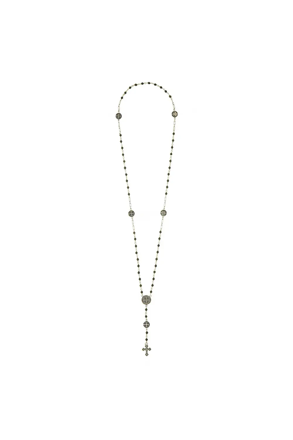 Colar Terço São Bento Ágata Fé III Prata Boho