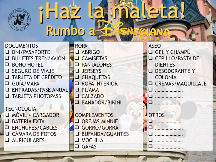 La lista para hacer la maleta rumbo a Disneyland Paris