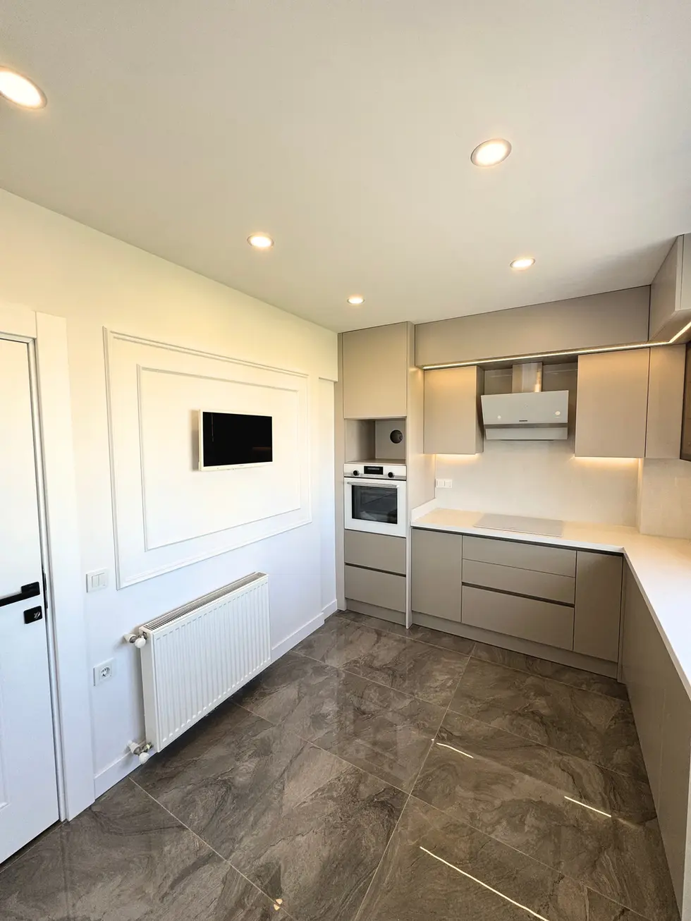 modern mutfak tasarımı, bej ve vizon mutfak tasarımı ve uygulaması