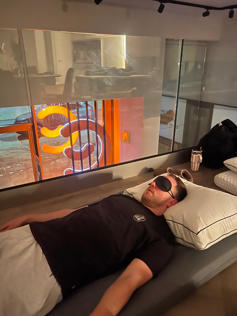 Close-up view of a person practicing deep breathing outdoors