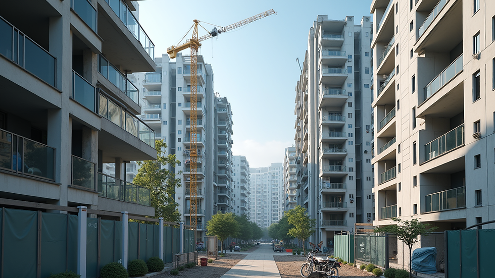 Eye-level view of a modern residential building under construction