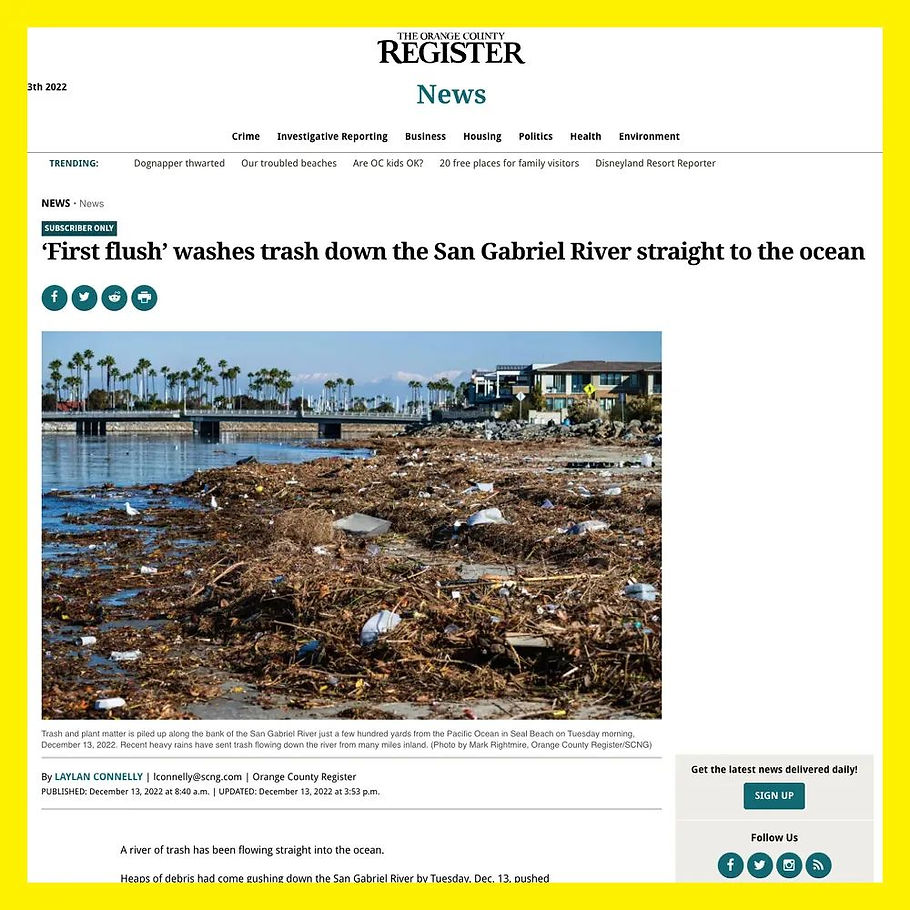 橙县一场大雨,圣盖博河洪水冲出大批垃圾,细菌也超标