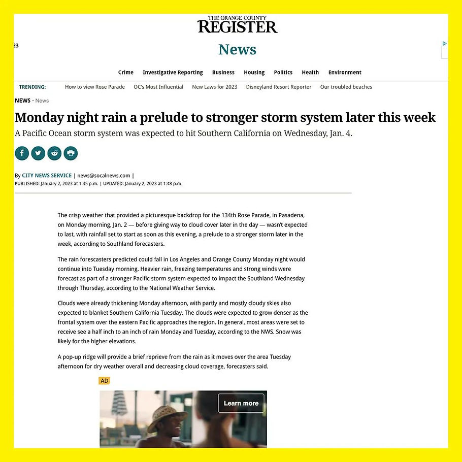 太平洋风暴继续发威:南加州即将迎来大雨、寒冷的一周