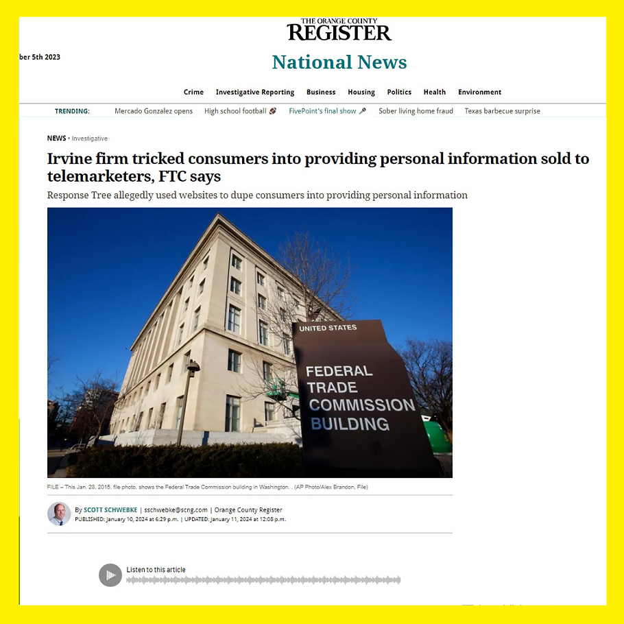 尔湾公司Response Tree被指控出售客户信息,平均每天1万条!