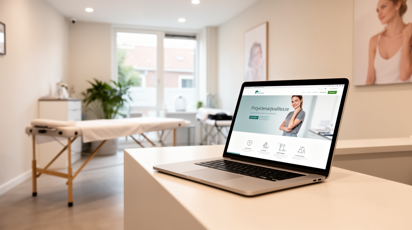 Professionele fysiotherapiepraktijk website in moderne behandelruimte