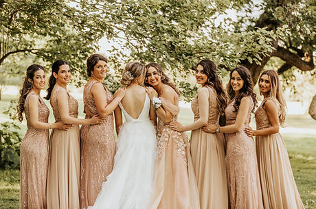 bridal party posing at Ottawa Arboretum during wedding day, outdoor fine-art wedding photography