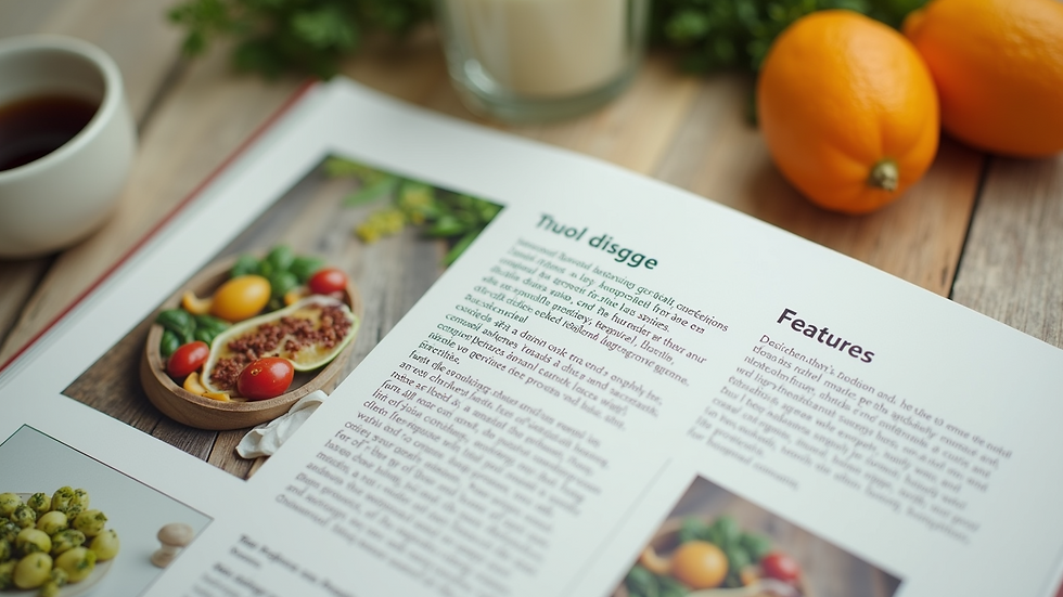 Close-up of a product description page featuring organic food items