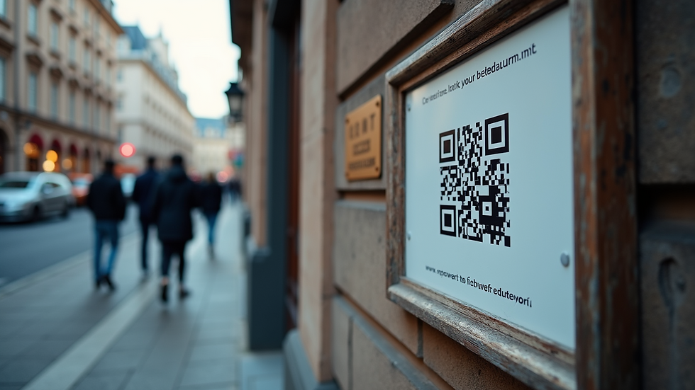 High angle view of a street poster with a QR code linking to a website