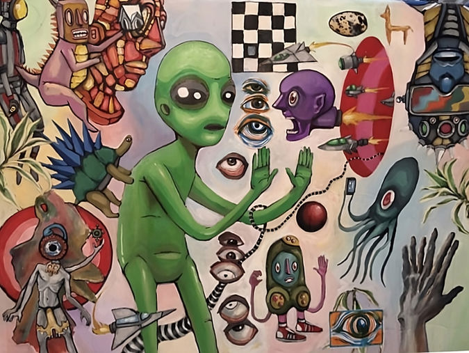 Alien Attack on Cottoncandy Dimension-painting by sahil betigeri