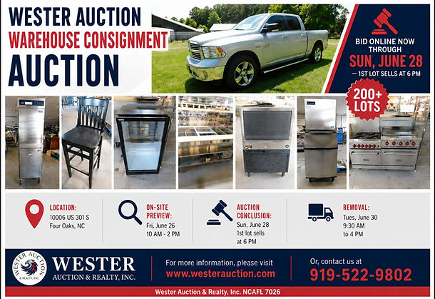 Restaurant Equipment Liquidation Auction, NC