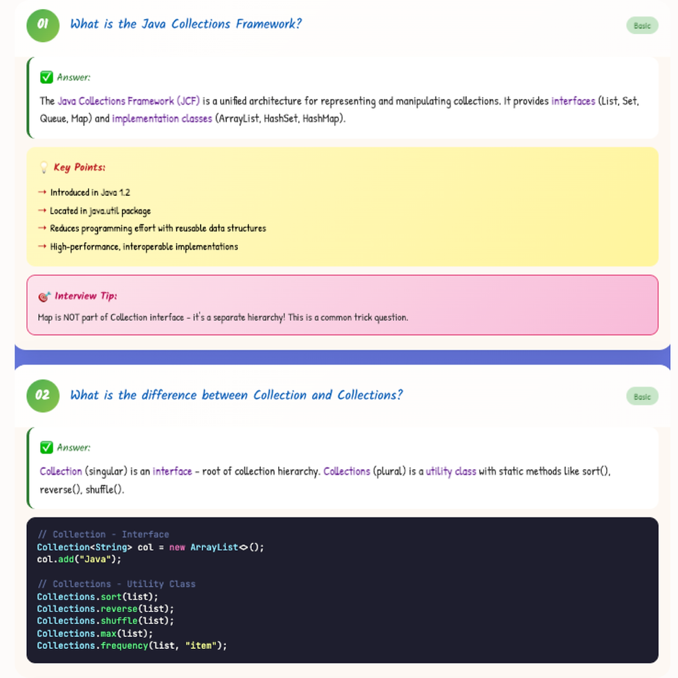 Complete Collections Framework Q&A - Java Framework Interview Questions