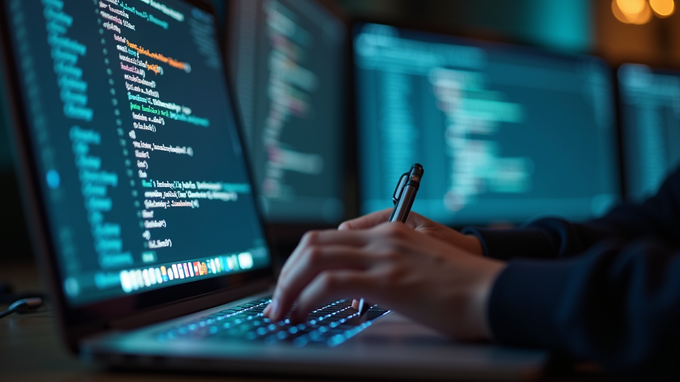 Eye-level view of a developer writing Java code on a desktop